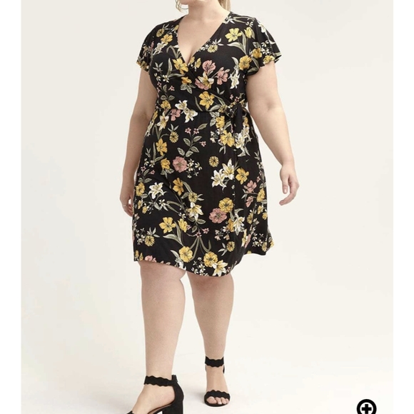 Flutter-Sleeve Front Wrap Dress - Picture 1 of 6